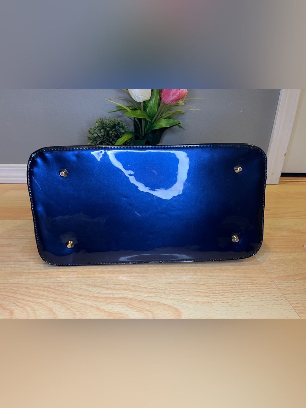 Blue Faux Croc Satchel - Picture 9 of 16